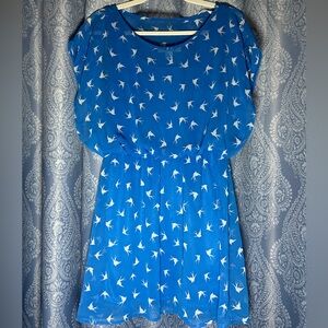 Forever 21 Blue Bird Print Fit & Flare Dress